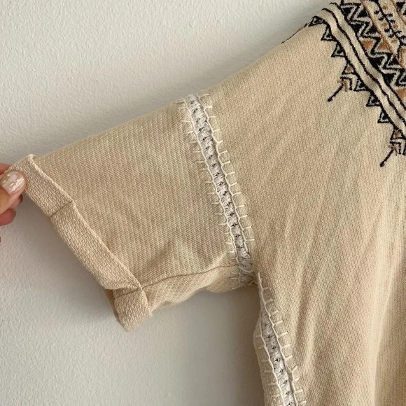 Free People Avalon Boatneck Embroidered Boho Crop Tribal Short Sleeve T-Shirt XS - Picture 5 of 12